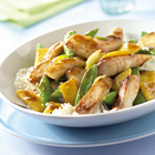 Roergebakken tilapia met mango en sugarsnaps
