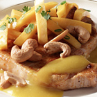 Karbonade met groene currysaus en mangosalade