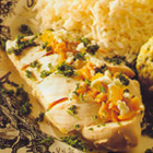 Gevulde kipfilet met gehakt, roomkaas en mangochutney