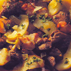 Kippenlevertjes met appel en katenspek