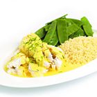 Zeewolf in saffraansaus met couscous en peultjes