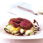 Hertenbiefstuk met paksoi en knolselderijpuree