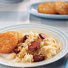 Zuurkool met roerei, chorizo en rösti