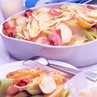 Gegrilde ham, prei en camembert