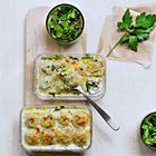 Gegratineerde ravioli met prei
