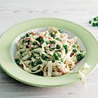 Tagliatelle met room, erwtjes en ham