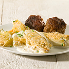 Gehaktbal met gratin van witlof en aardappelen