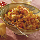 Macaroni met gehakt, prei en kruidenkaas