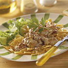 Pasta met kip in een noten-cognac-roomsaus