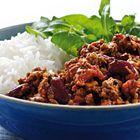 Chili con carne en rijst met maïs