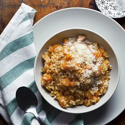Pompoen risotto van restaurant De Watergeus