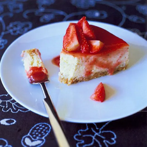 Cheesecake met vanille en aardbei