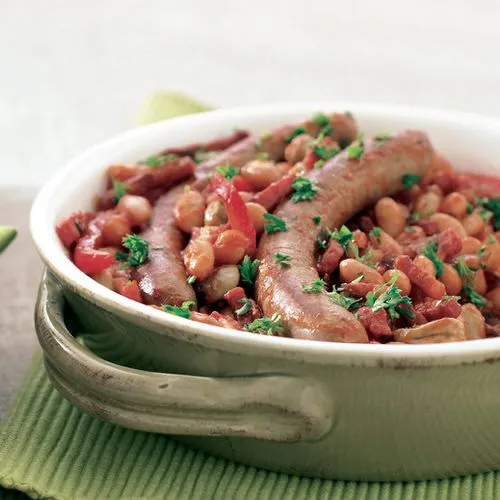 Cassoulet met merguezworstjes en spek