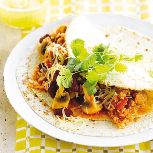 Tortilla's met rode bonen en rijst
