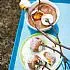 Geroosterde marshmallows met warme chocoladesaus