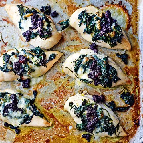 Kipfilet uit de oven met spinazie en mozzarella
