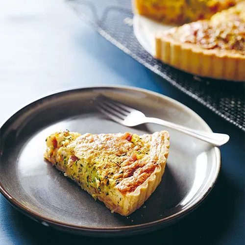 Quiche met courgette, ontbijtspek en gruyère
