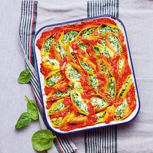 Conchiglioni gevuld met spinazie