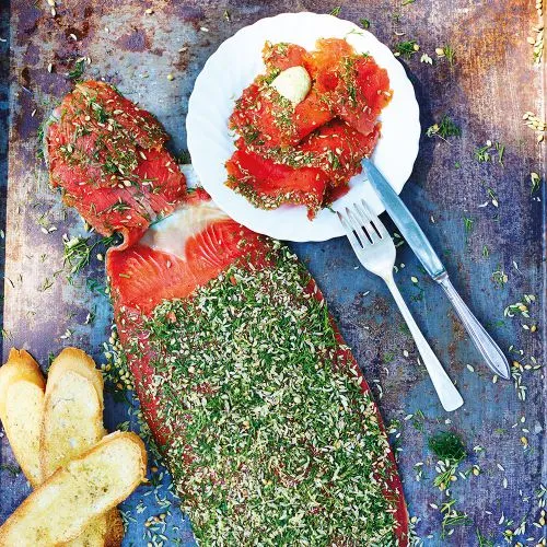 Gravad lax met mosterd-dille
