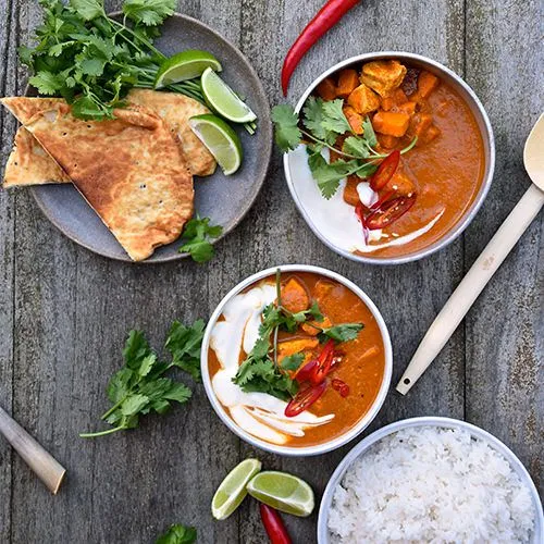 Curry met zoete aardappel en kip