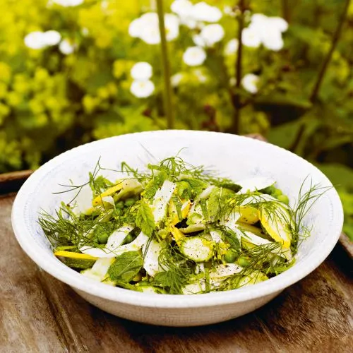 Courgette salade met venkel, munt, dille en citroen