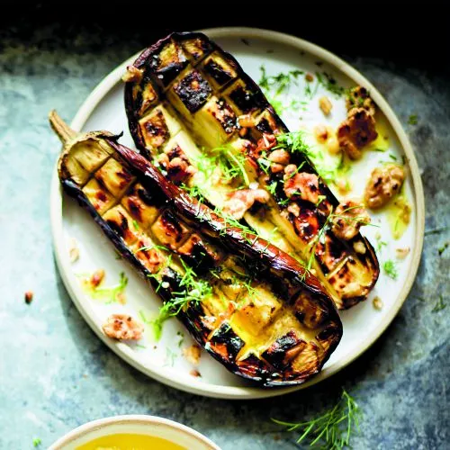 Gegrilde aubergine met feta-yoghurt
