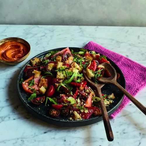 Salade met romesco-dressing