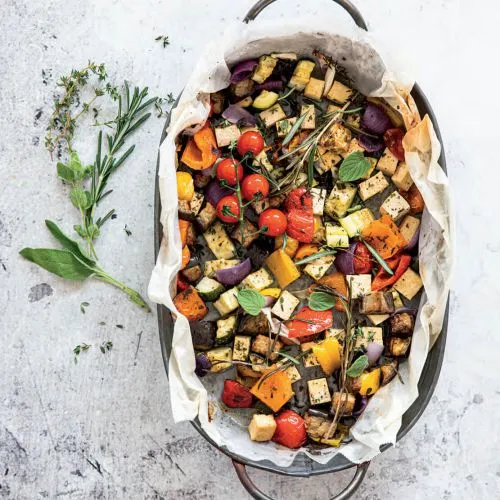 Ovenroasted tofu and veggies