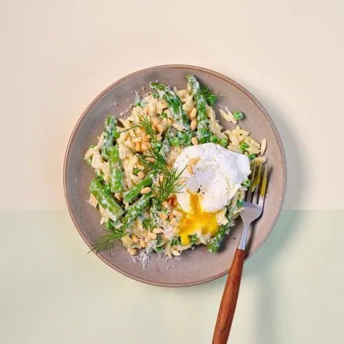 Orzo primavera met groene asperges