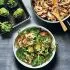 Romige pasta met gebakken champignons en spruitjes