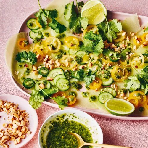Honingmeloencarpaccio met korianderpesto