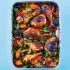 Koreaanse barbecuekip met paprika, wortel en spinazie