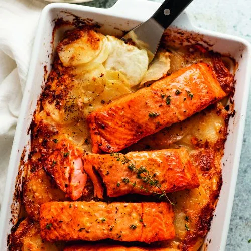 Citroenzalm met aardappelgratin