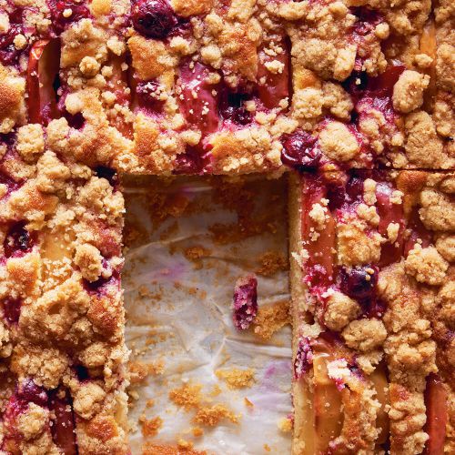 Appelkruimelplaatcake met cranberry's