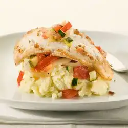 Tip: Koolvis met ratatouille en aardappelpuree