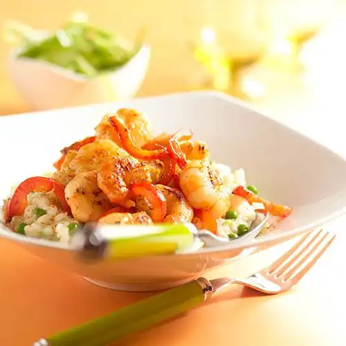 Risotto met roergebakken tijgergarnalen