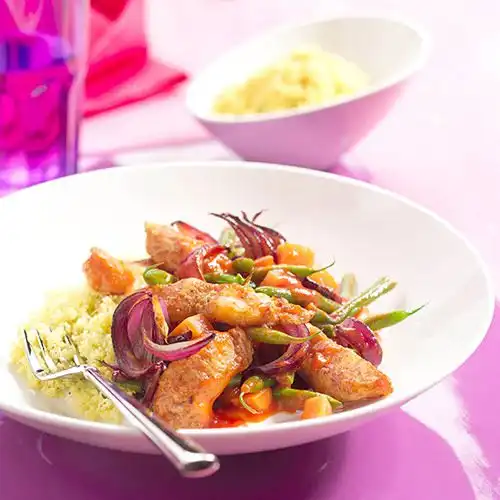 Roergebakken pangasiusfilet met sperziebonen