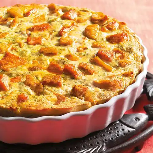 Visclafoutis met zeewolf, zalm of kabeljauw